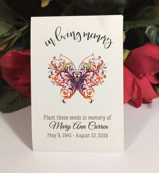 Vibrant Colorful Butterfly Forget Me Not Personalized Funeral Favors