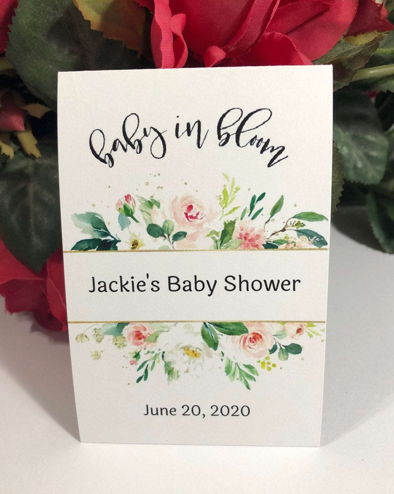 Baby Shower Seed Packet Favors, Peach Peony Greenery Personalized