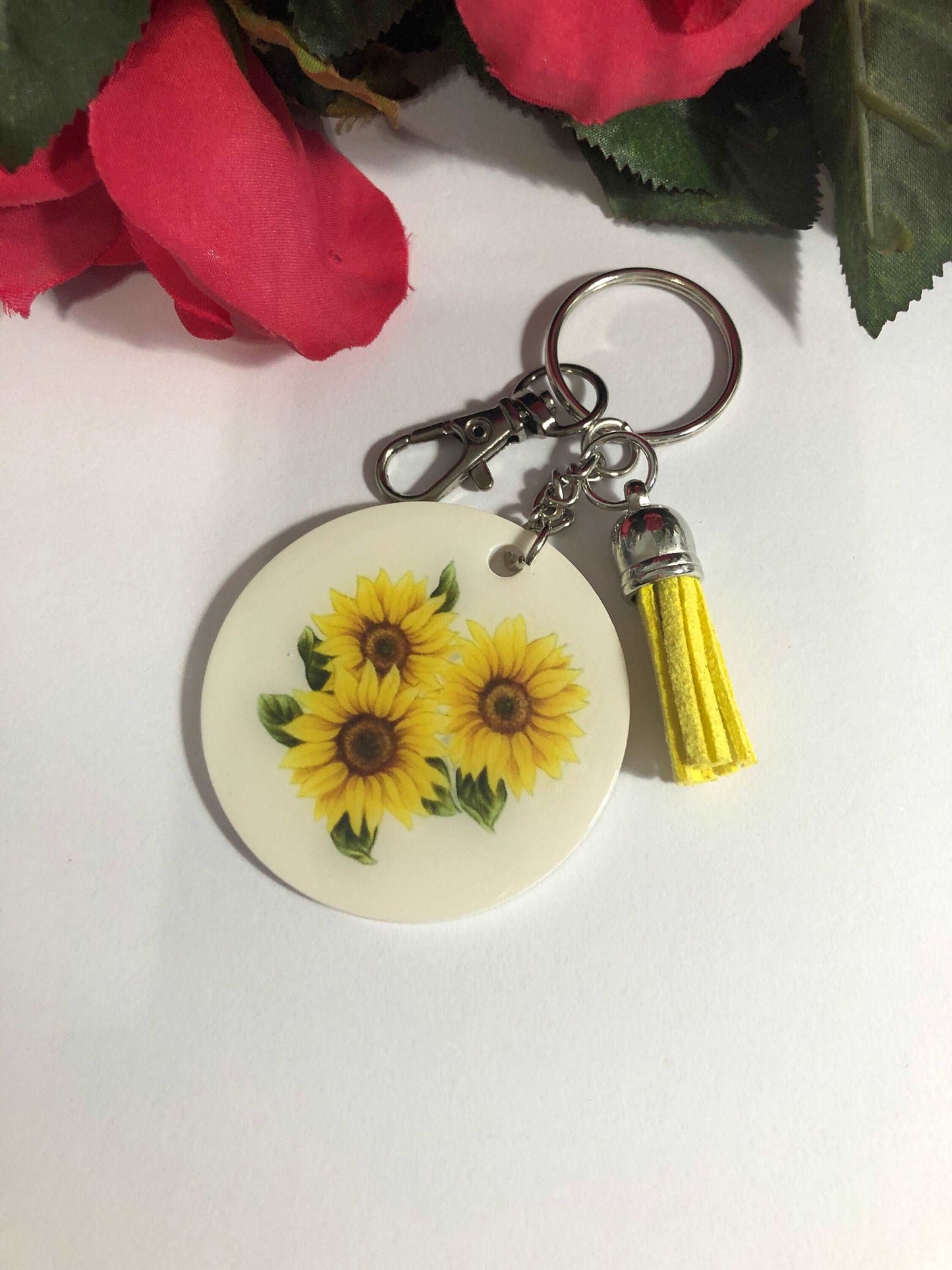 Sunflower Swag Keychain Key Fob Ring Suede Tassel and Clasp Included