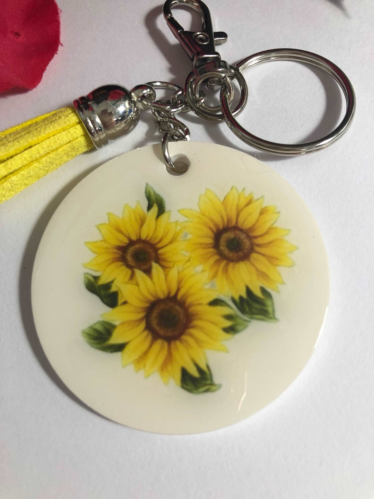 Sunflower Swag Keychain Key Fob Ring Suede Tassel and Clasp Included