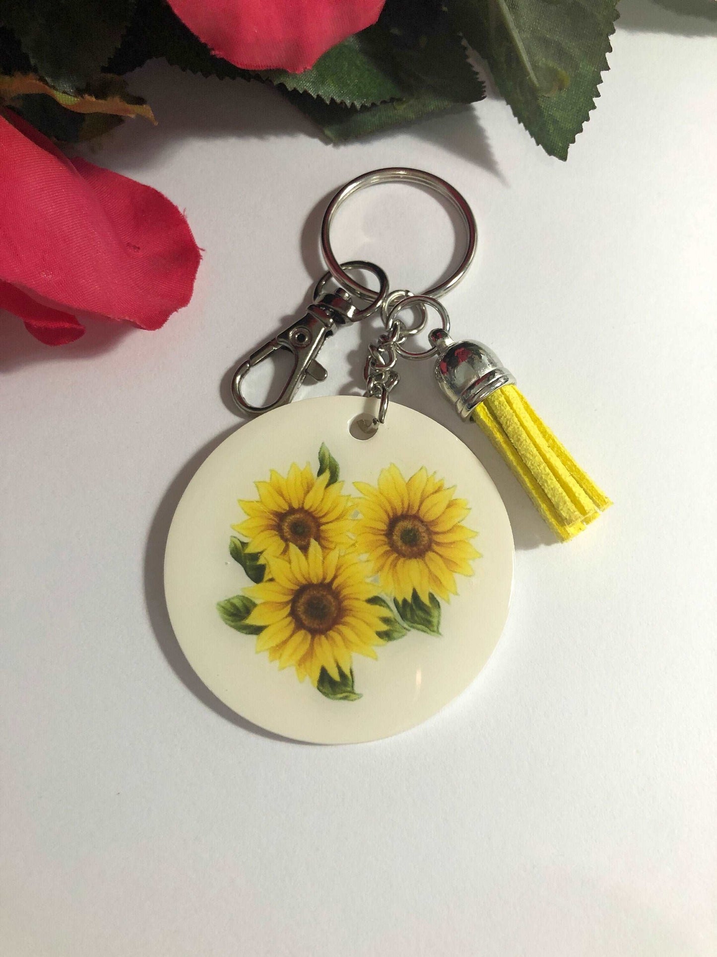 Sunflower Swag Keychain Key Fob Ring Suede Tassel and Clasp Included