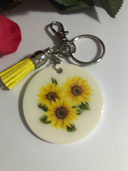 Sunflower Swag Keychain Key Fob Ring Suede Tassel and Clasp Included