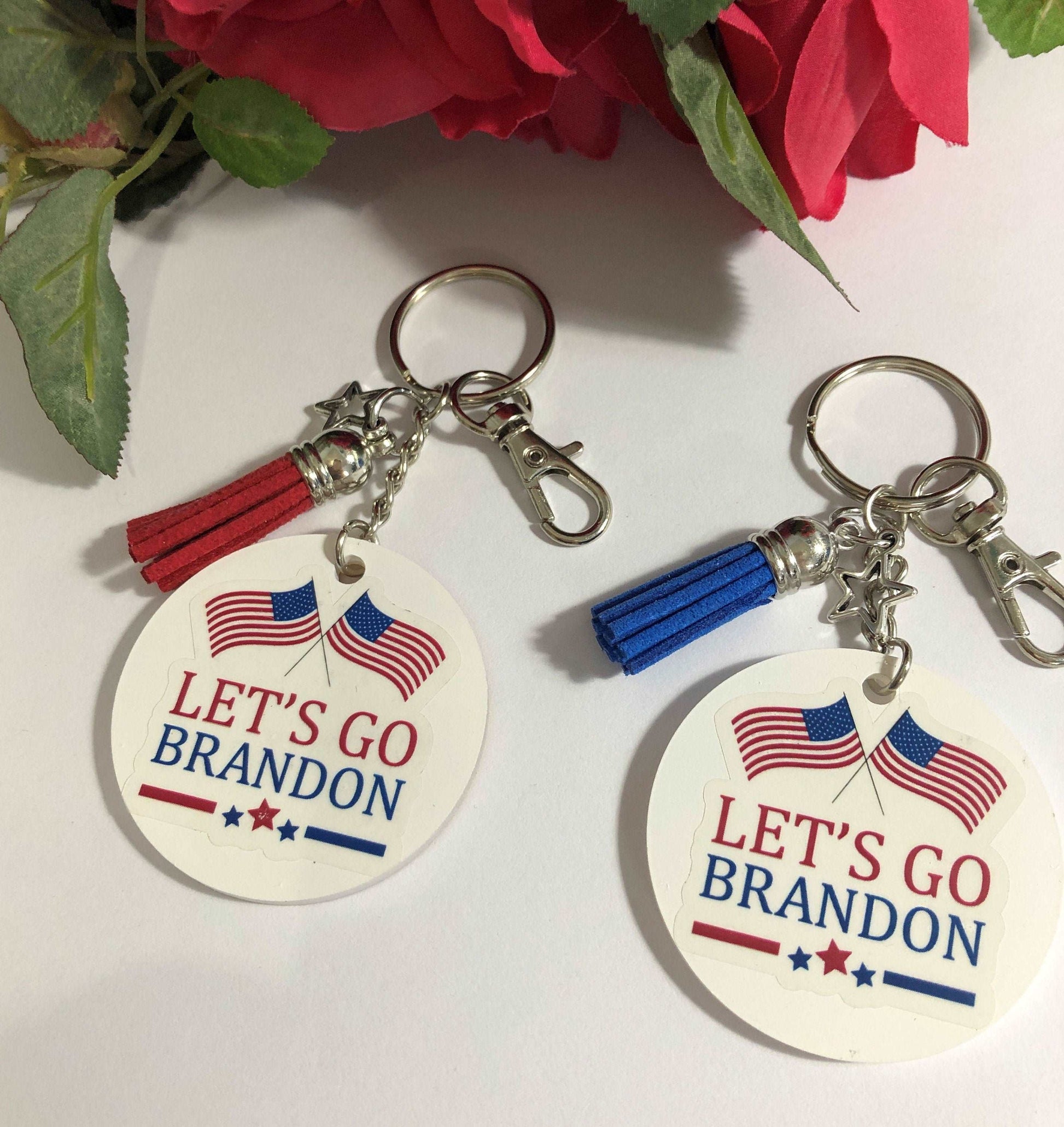 Let's Go Brandon Keychain Key Chain Fob Ring Suede Tassel and Clasp