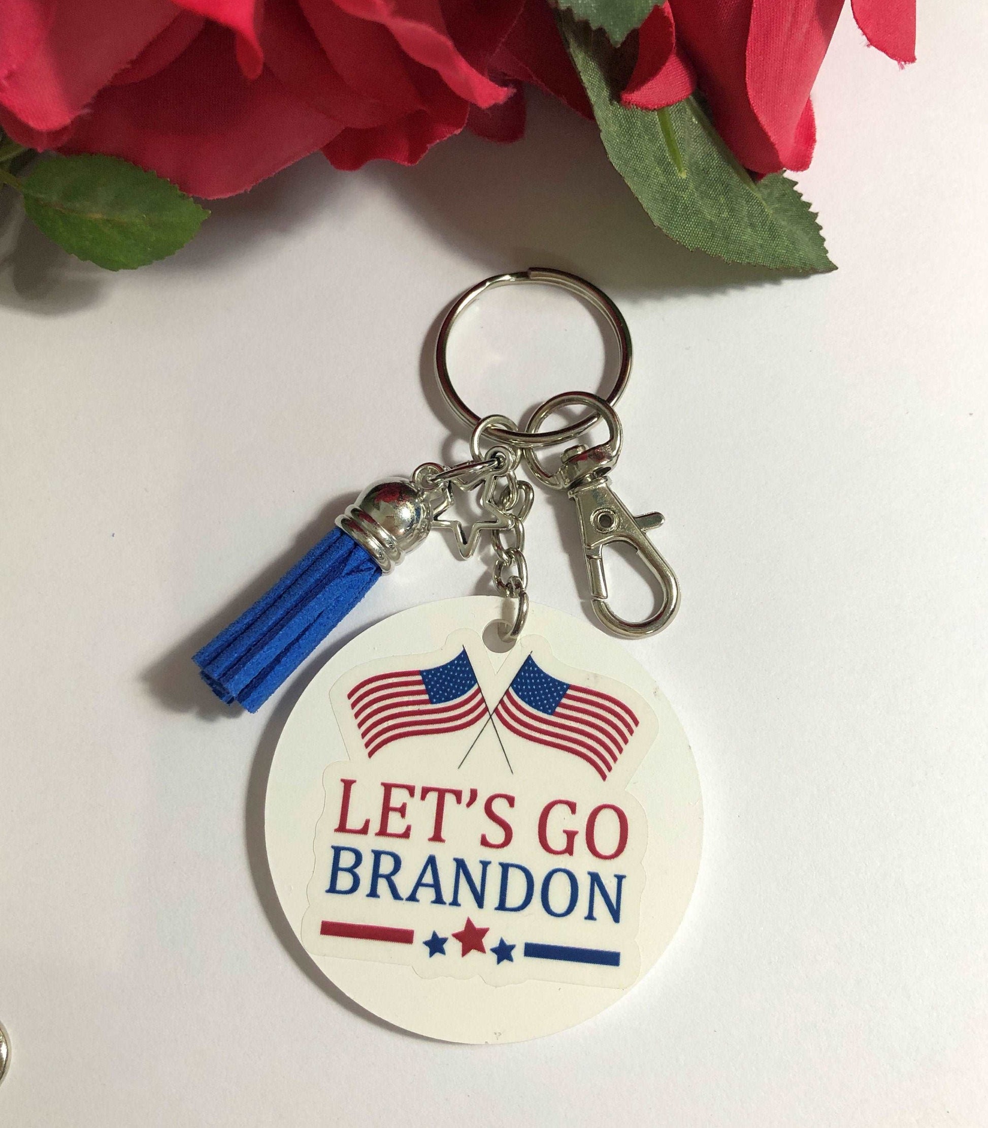 Let's Go Brandon Keychain Key Chain Fob Ring Suede Tassel and Clasp