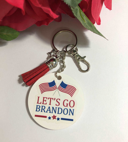 Let's Go Brandon Keychain Key Chain Fob Ring Suede Tassel and Clasp