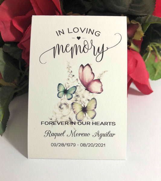 Butterfly and Roses Personalized Forget Me Not Funeral Favors