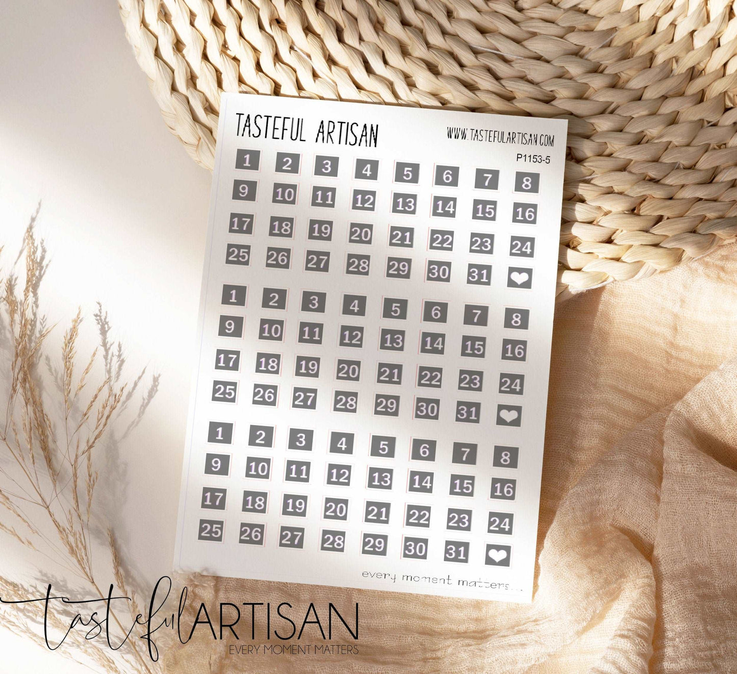 Bullet Journal Stickers, Square Numbers GREY Color