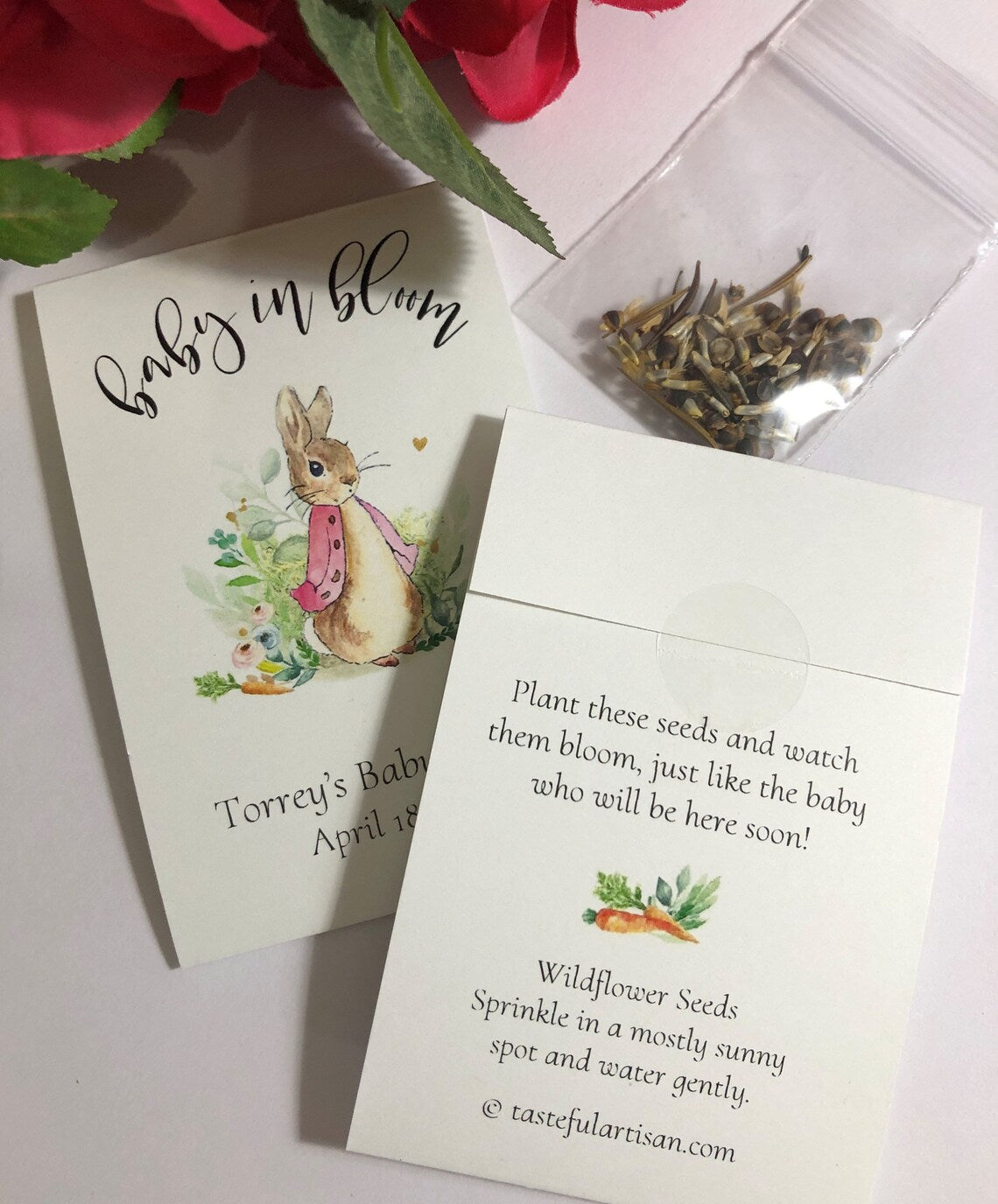 Flopsy Bunny Pink Jacket Peter Rabbit Wildflower Seed Packets for Baby Shower