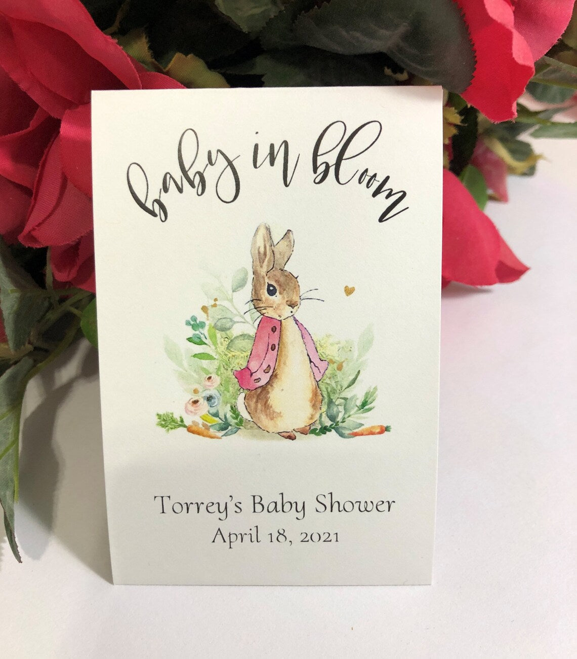 Flopsy Bunny Pink Jacket Peter Rabbit Wildflower Seed Packets for Baby Shower