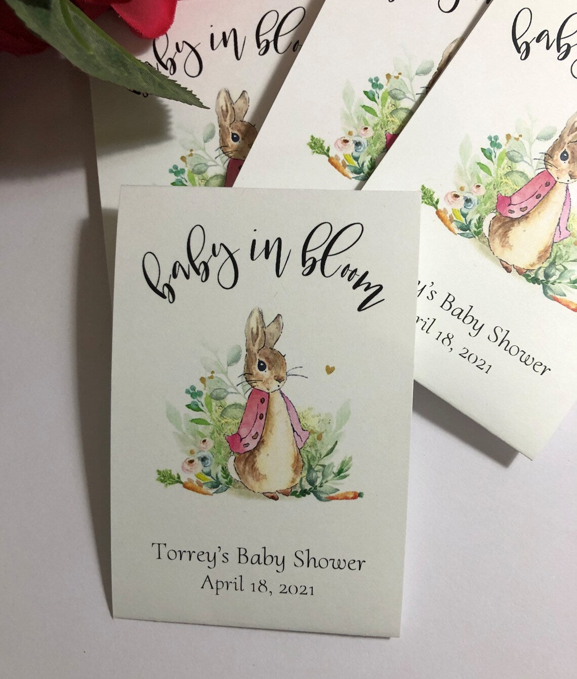 Flopsy Bunny Pink Jacket Peter Rabbit Wildflower Seed Packets for Baby Shower