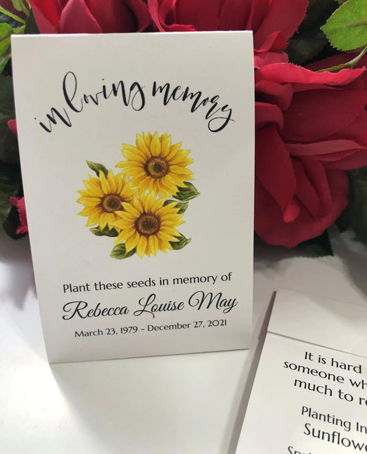 Memorial Funeral Service Sunflower Personalized Seed Packets