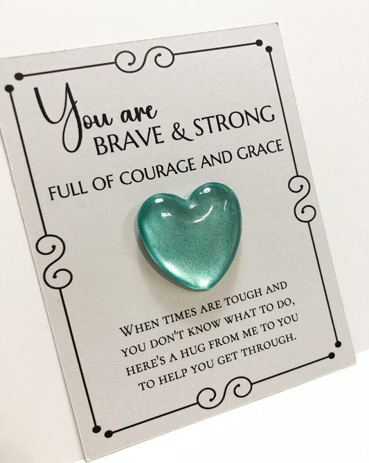 Pocket Hug Thinking of You Gift, Glass Gem Pocket Token, Handpainted Heart, Anxiety, Healing Thoughts, Get Well Gift
