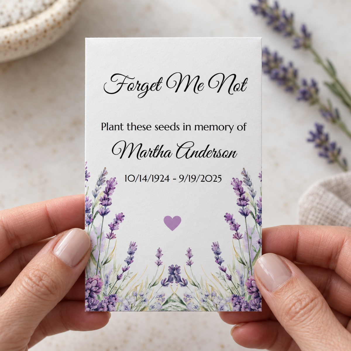 Personalized Funeral Seed Packets, Lavender Memorial Favors, Forget Me Not Seeds