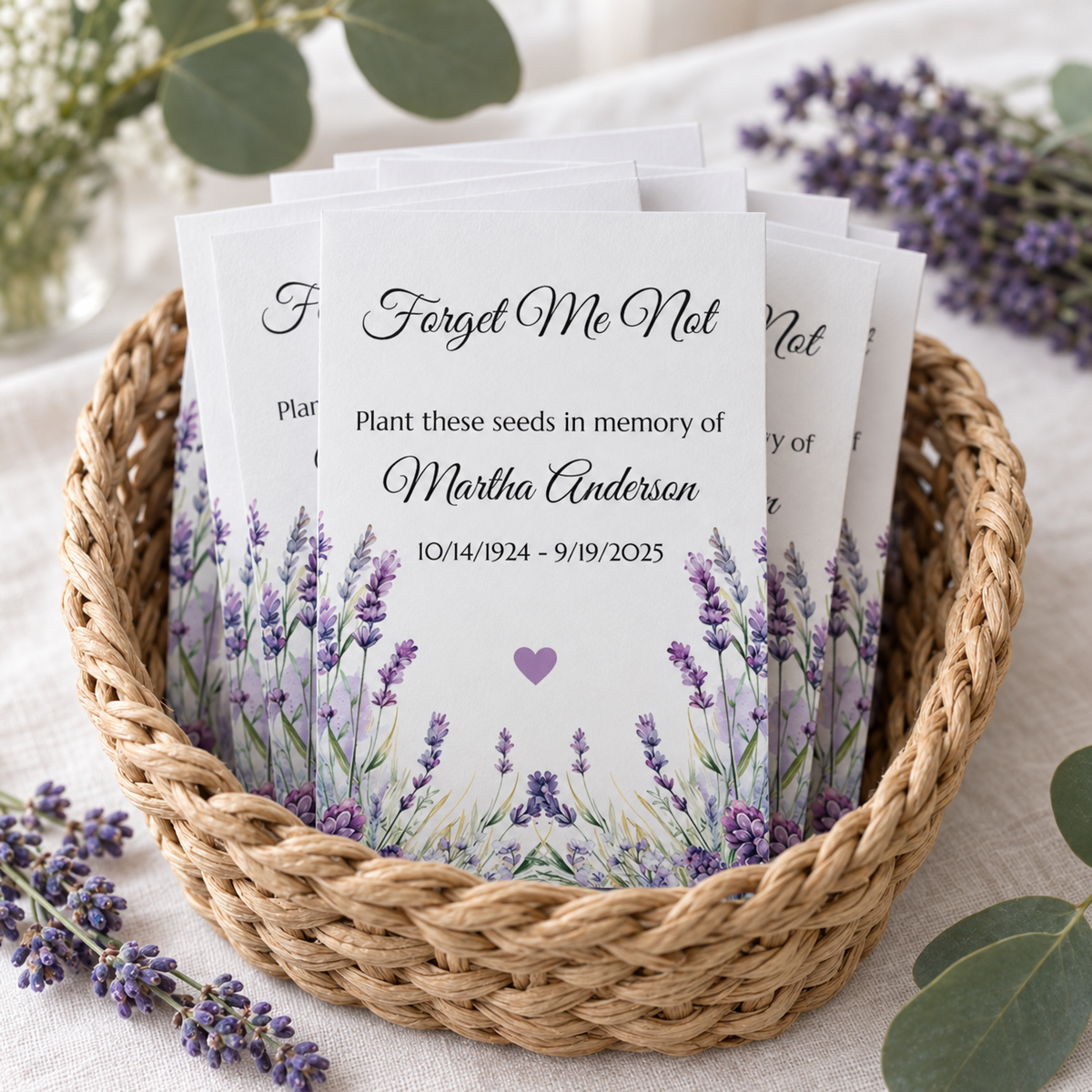 Personalized Funeral Seed Packets, Lavender Memorial Favors, Forget Me Not Seeds