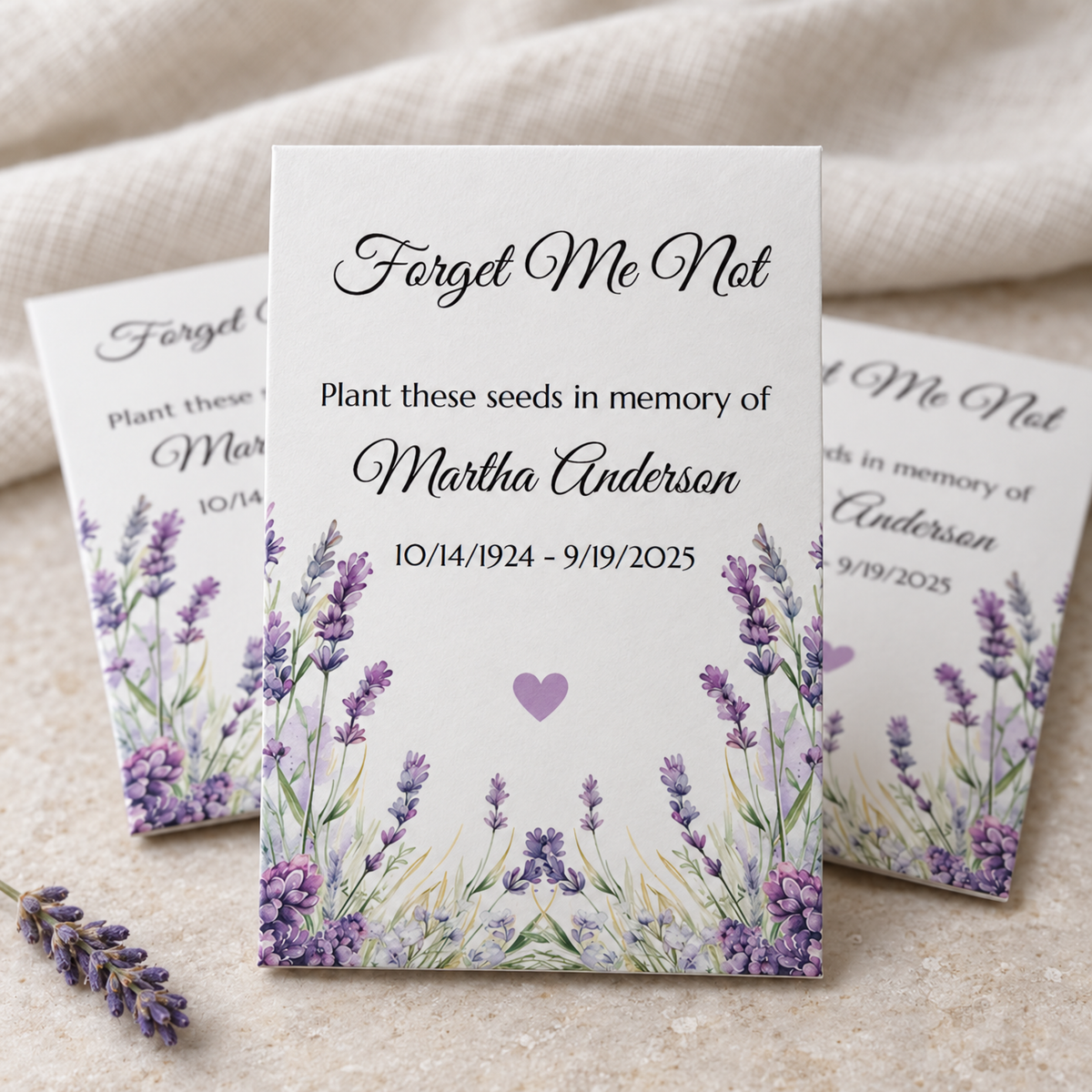 Personalized Funeral Seed Packets, Lavender Memorial Favors, Forget Me Not Seeds