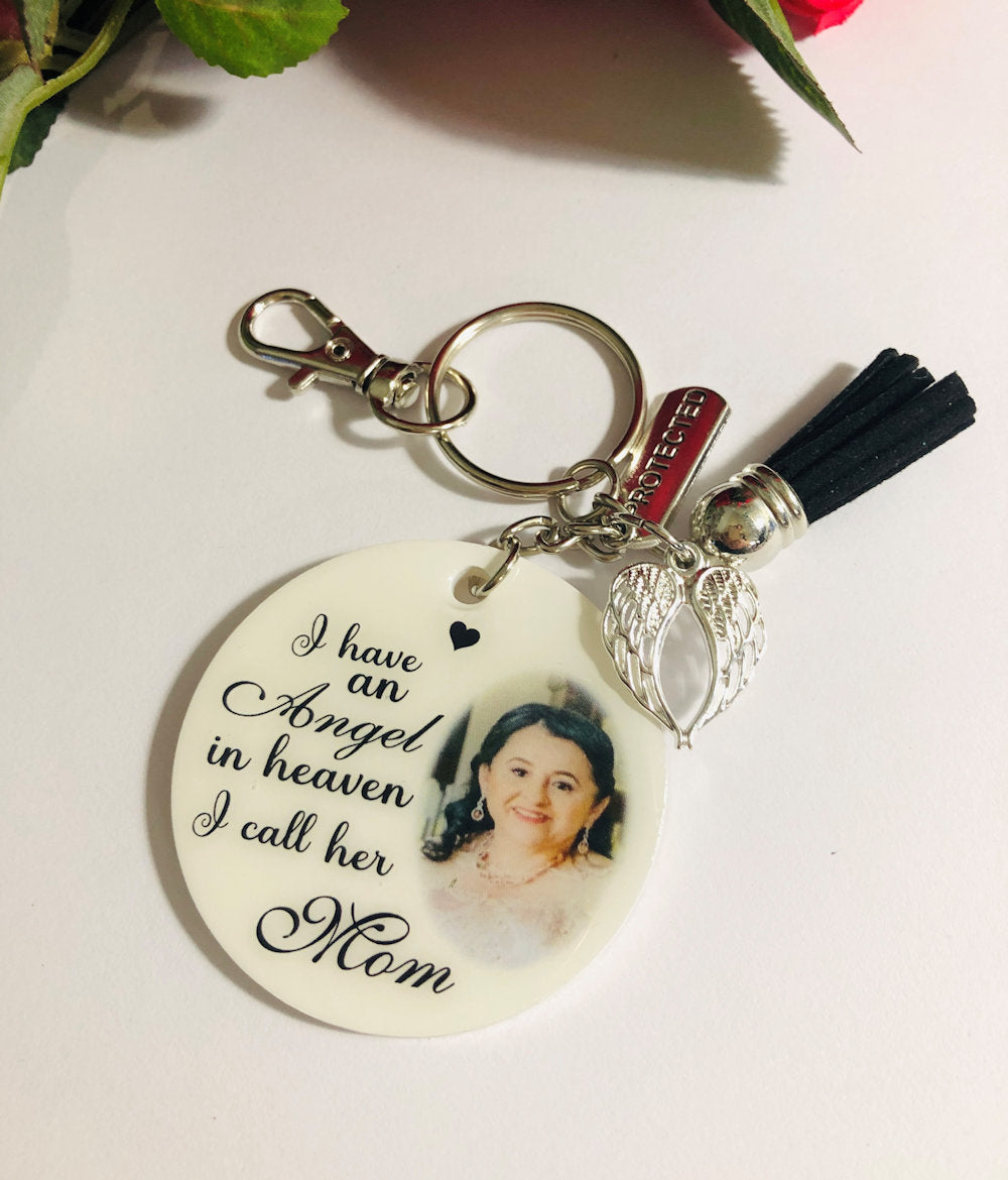 Custom Memorial Photo Keychain Angel in Heaven TastefulArtisan