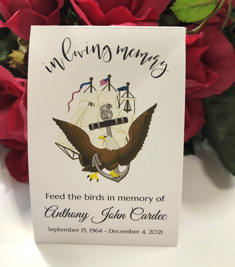 Eagle and Mast Memorial Bird Seed Packet Funeral Favors